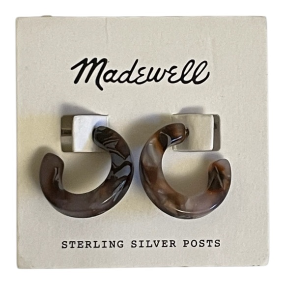 Madewell Sterling Silver Post Tortoise Shell 3/4 Hoop Earrings - Picture 4 of 4